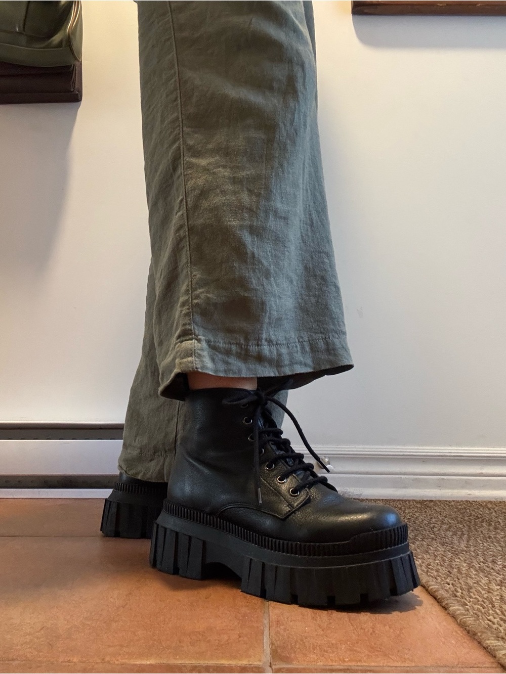 Chunky Platform Leather Boots - Black